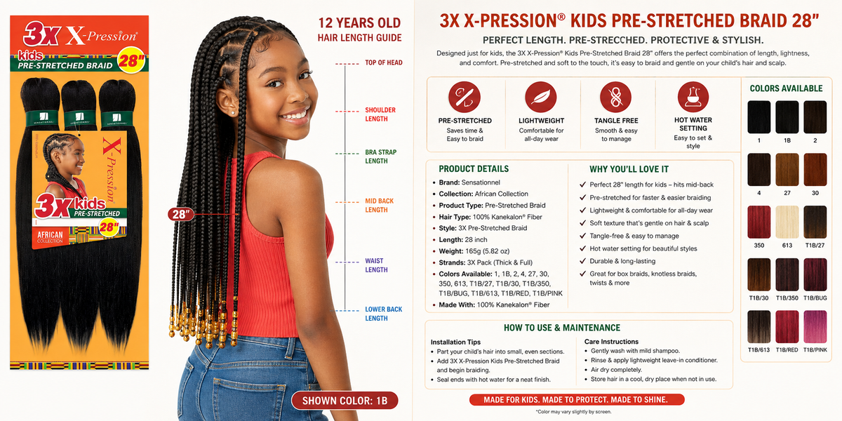 Sensationnel X-Pression Kids 3X Pre-Stretched Braiding Hair – 28"
