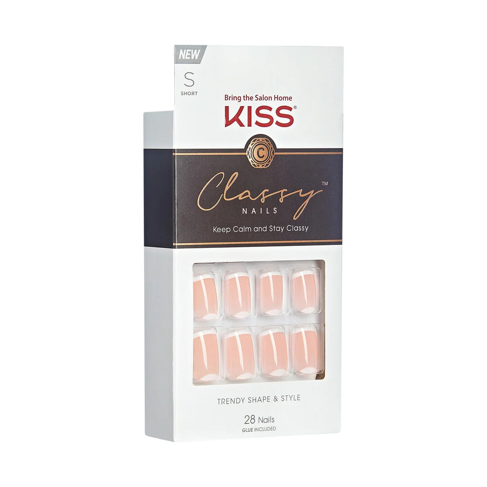 KISS Classy Press-On Nails - French Tip Floral Designs (Short Square)