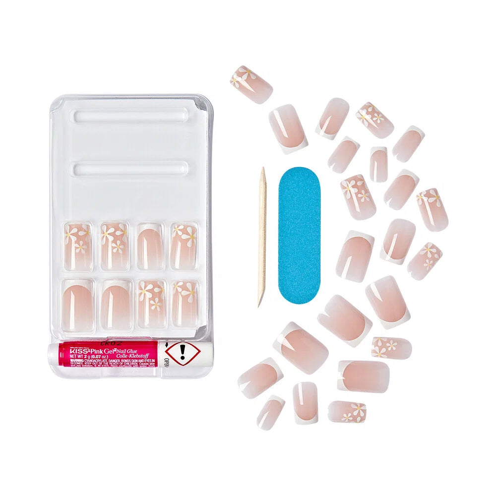 KISS Classy Press-On Nails - French Tip Floral Designs (Short Square)