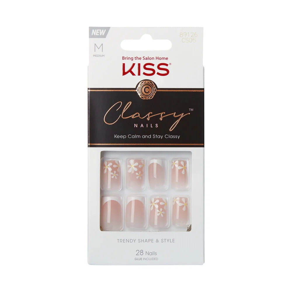 KISS Classy Press-On Nails - French Tip Floral Designs (Short Square)