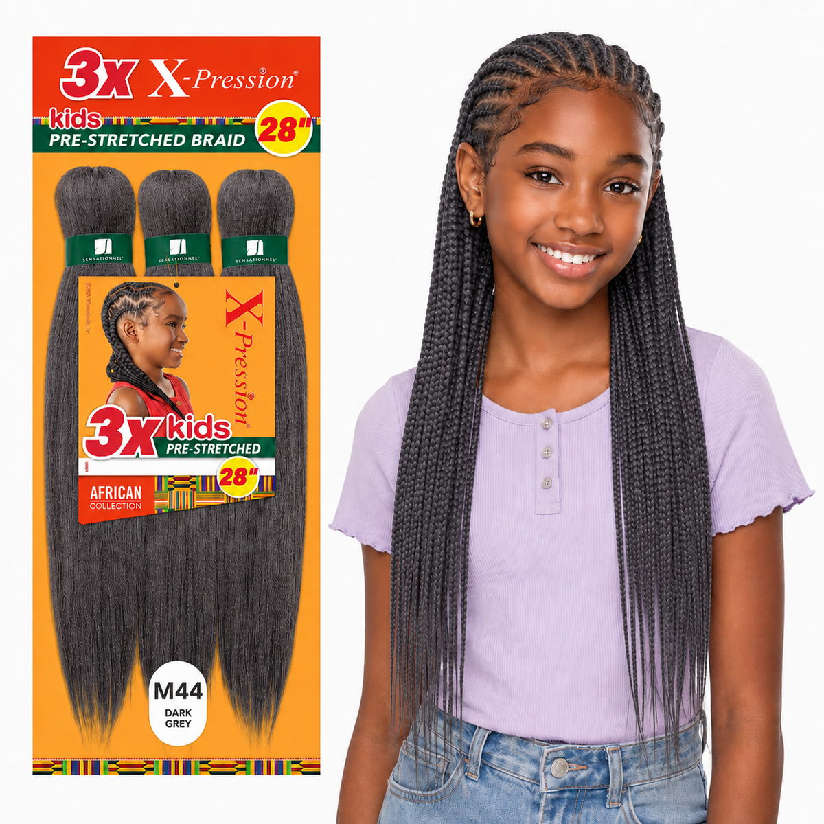 Sensationnel X-Pression Kids 3X Pre-Stretched Braiding Hair – 28"