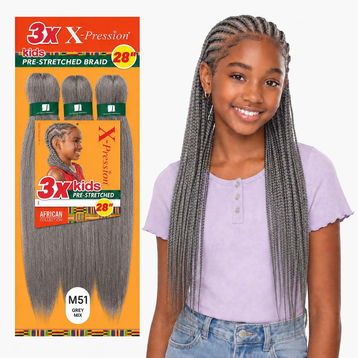 Sensationnel X-Pression Kids 3X Pre-Stretched Braiding Hair – 28"