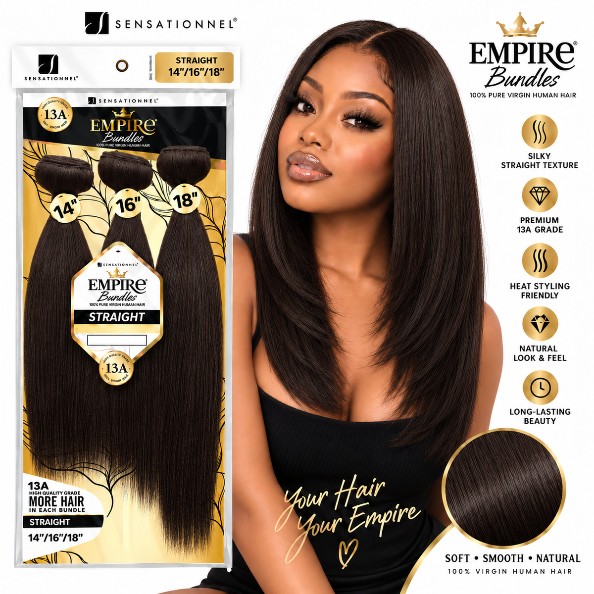 Sensationnel 13A Empire Bundles Multi Straight 3-Bundle Virgin Human Hair