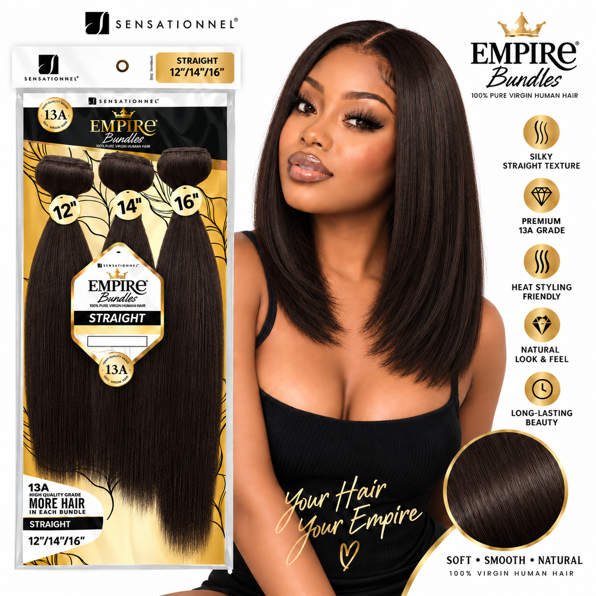 Sensationnel 13A Empire Bundles Multi Straight 3-Bundle Virgin Human Hair