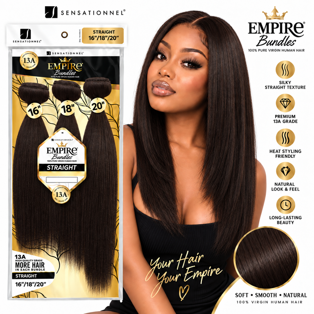 Sensationnel 13A Empire Bundles Multi Straight 3-Bundle Virgin Human Hair