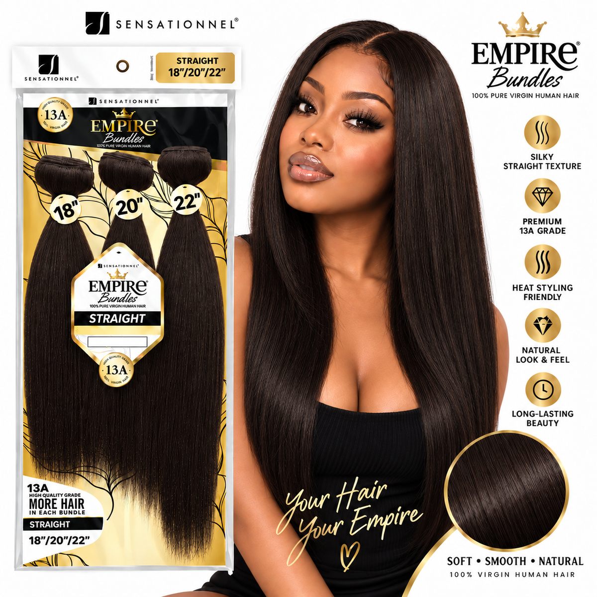Sensationnel 13A Empire Bundles Multi Straight 3-Bundle Virgin Human Hair