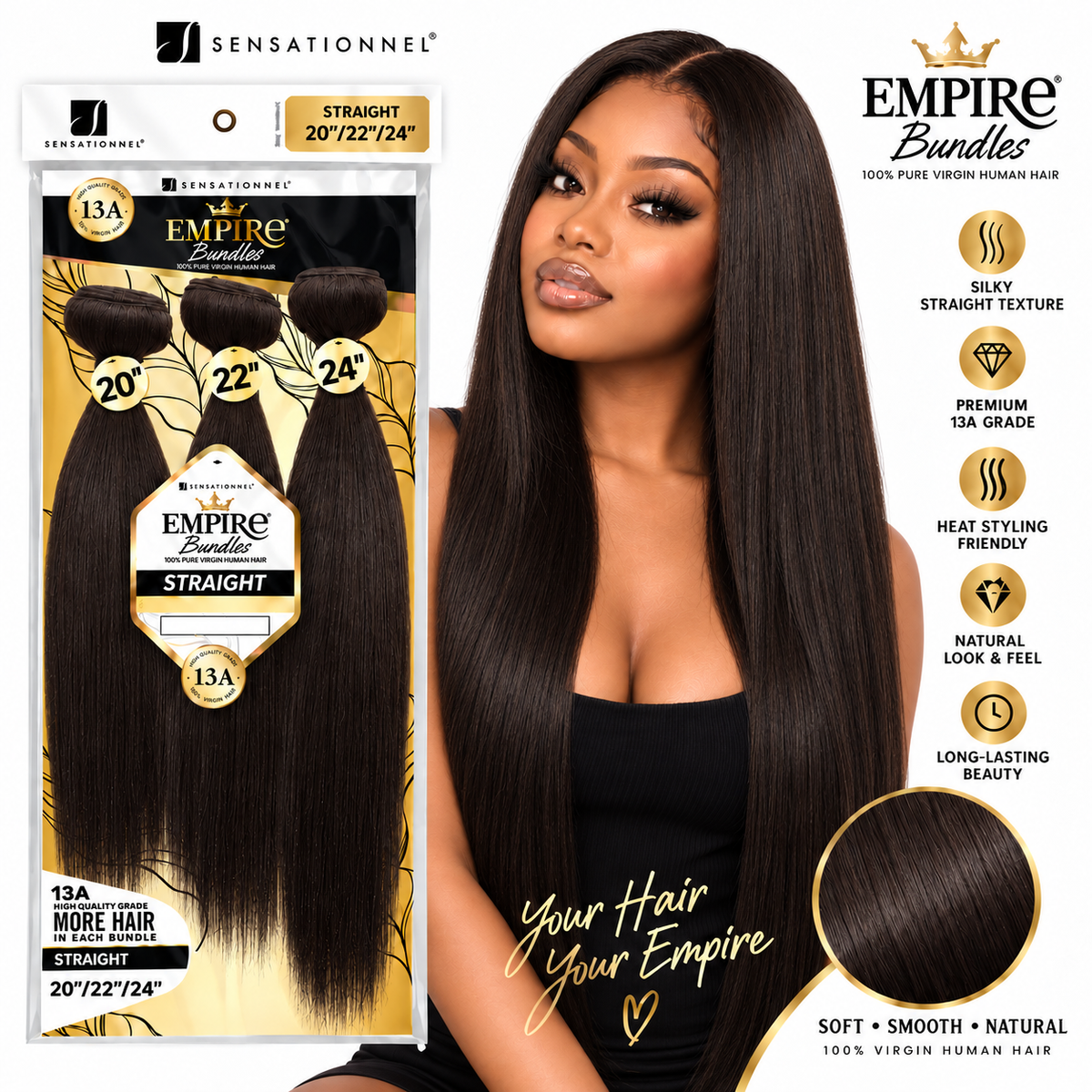 Sensationnel 13A Empire Bundles Multi Straight 3-Bundle Virgin Human Hair