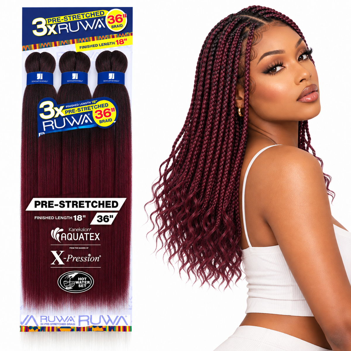 Sensationnel Ruwa 3X Pre-Stretched Braiding Hair – 18"