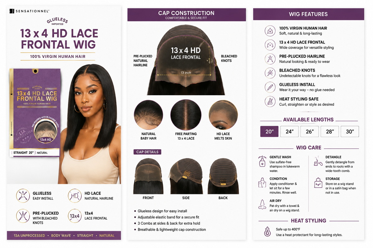 Sensationnel 13A Straight 100% Virgin Human Hair 13x4 HD Lace Frontal Wig (20" - 34")