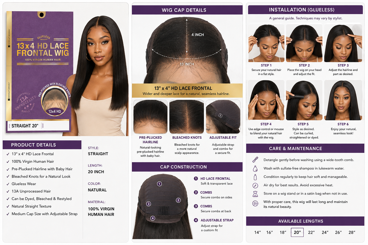 Sensationnel 13A Straight 100% Virgin Human Hair 13x4 HD Lace Frontal Wig (20" - 34")