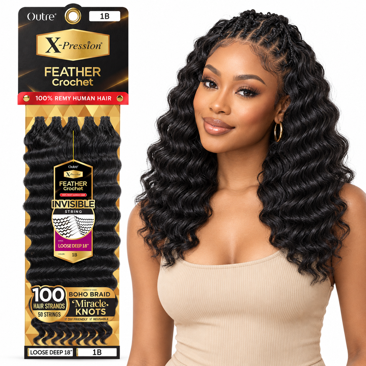 Outre X-Pression Human Feather Loose Deep 100% Human Crochet Hair – 18"