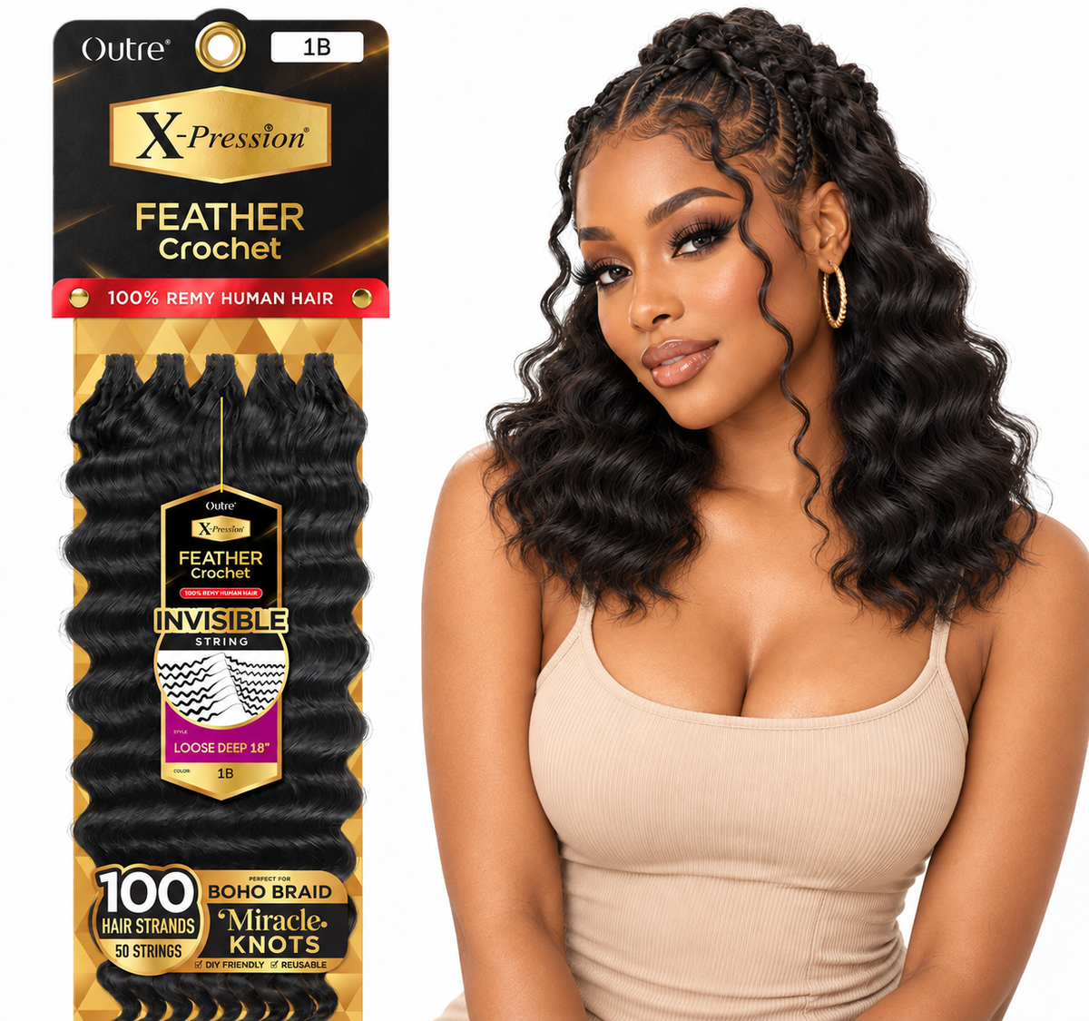 Outre X-Pression Human Feather Loose Deep 100% Human Crochet Hair – 18"