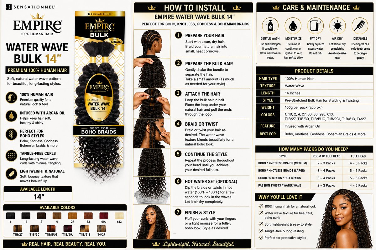 Sensationnel Empire Water Wave Bulk 100% Human Braiding Hair