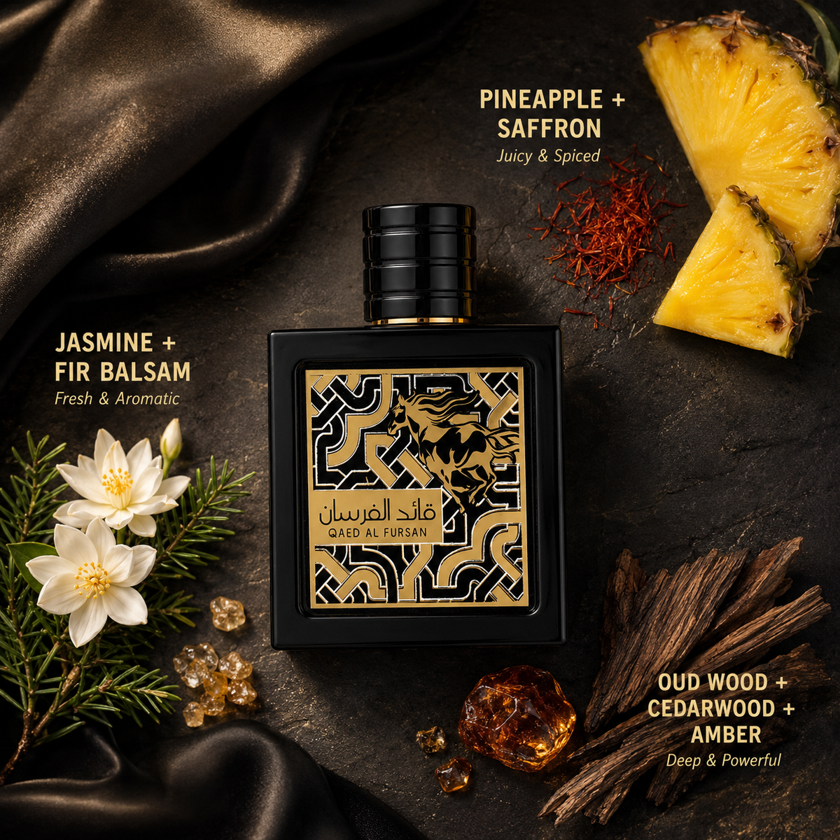 Lattafa Qaed Al Fursan Eau De Parfum Spray - Black & Gold Square Bottle - 90ml / 3.0 oz