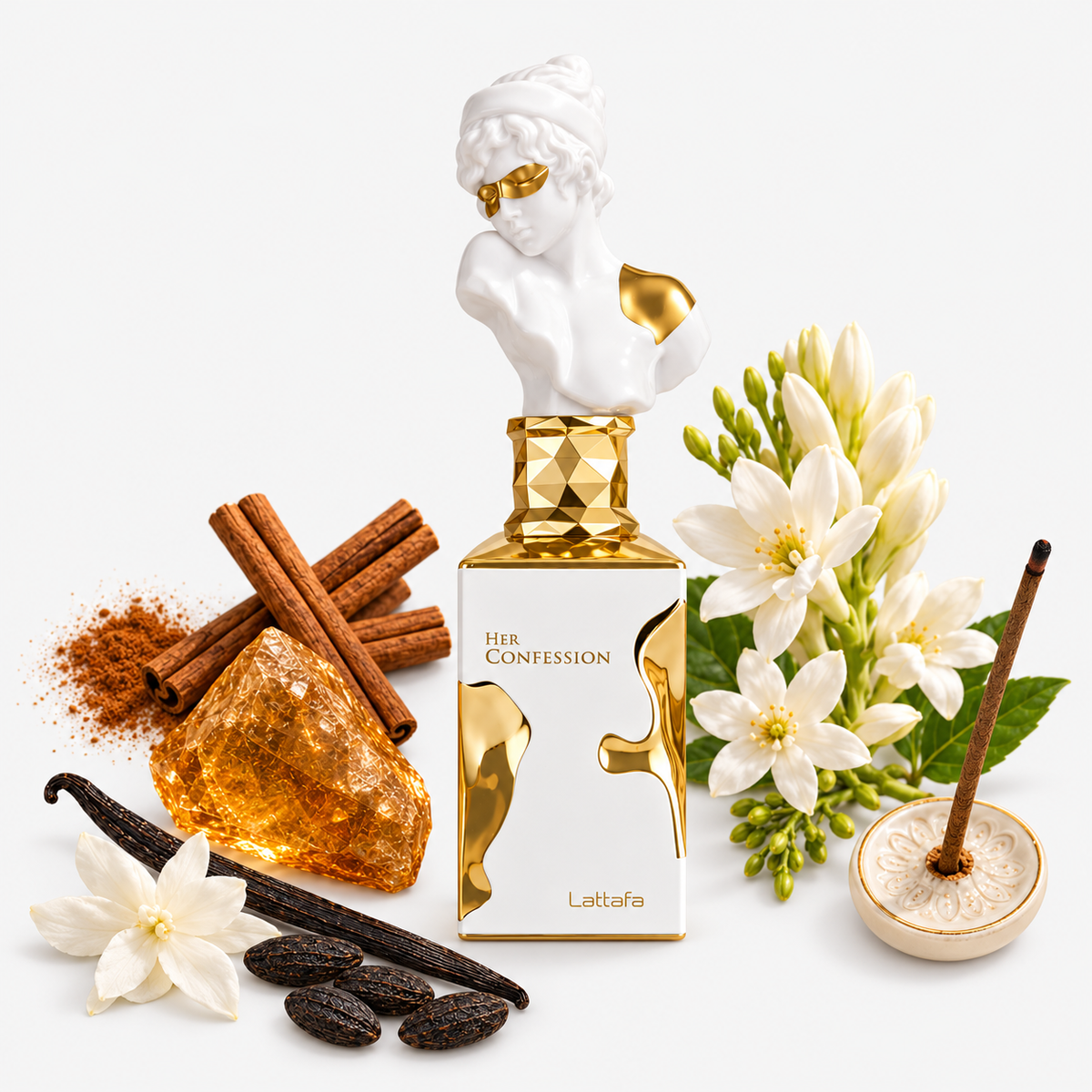 Lattafa Her Confession Eau De Perfume Spray - Pearl White & Gold Bottle - 100ml / 3.4 oz