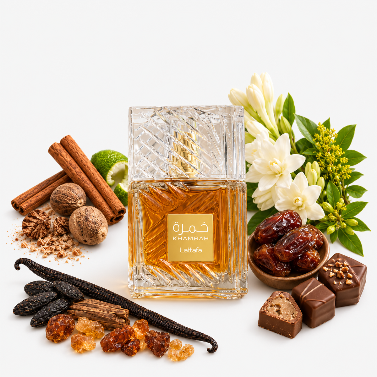 Lattafa Khamrah Eau De Parfum Spray - Crystal Glass Bottle - 100ml / 3.4 oz