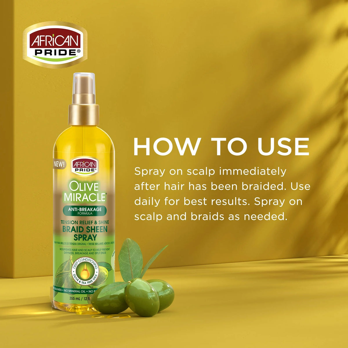 African Pride Olive Miracle Braid Sheen Spray with Tea Tree Oil, 12 oz (355 ml)