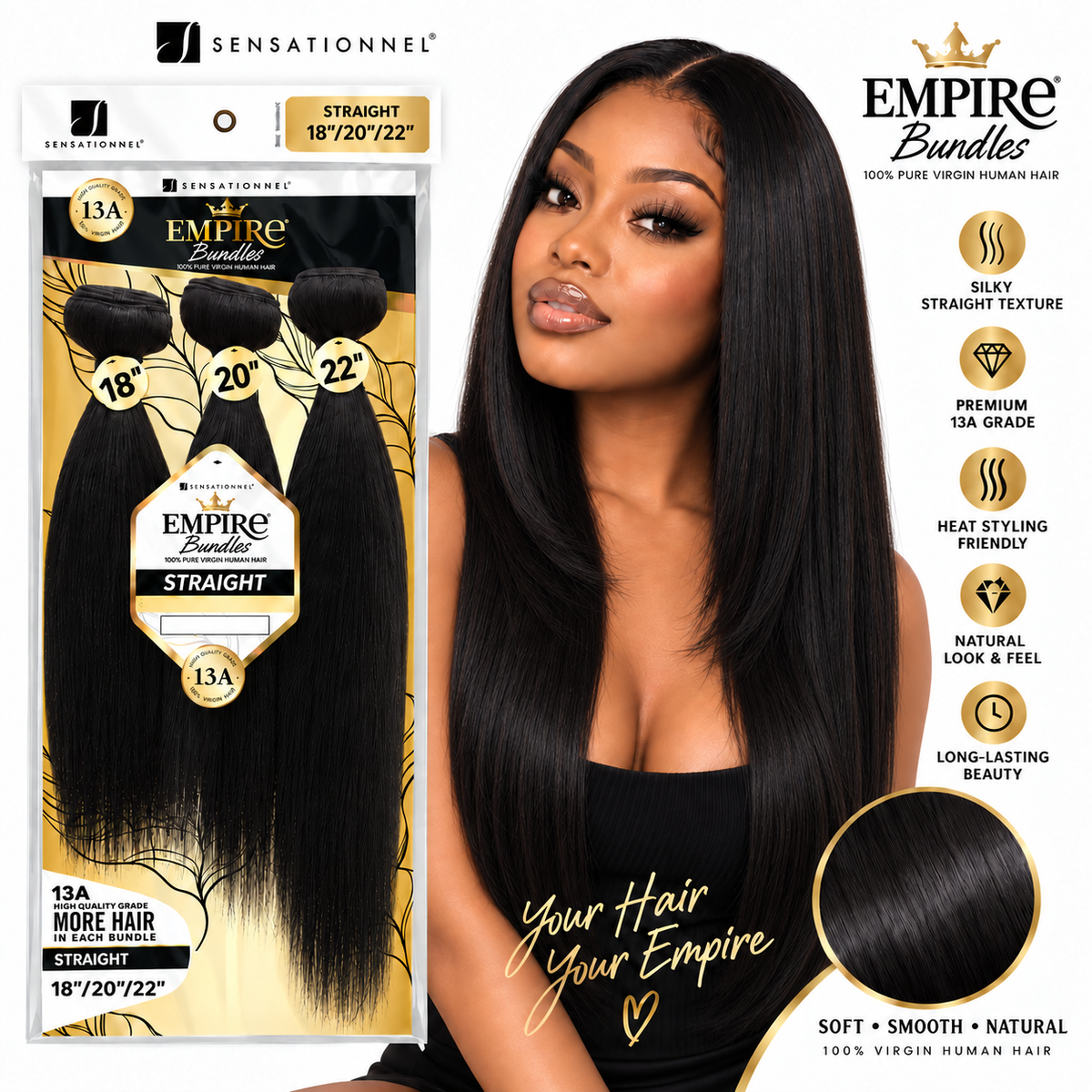 Sensationnel 13A Empire Bundles Multi Straight 3-Bundle Virgin Human Hair