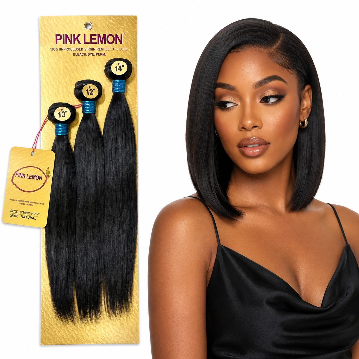 Pink Lemon 100% Unprocessed Virgin Remi Human Hair Weave Straight (3 Bundles)
